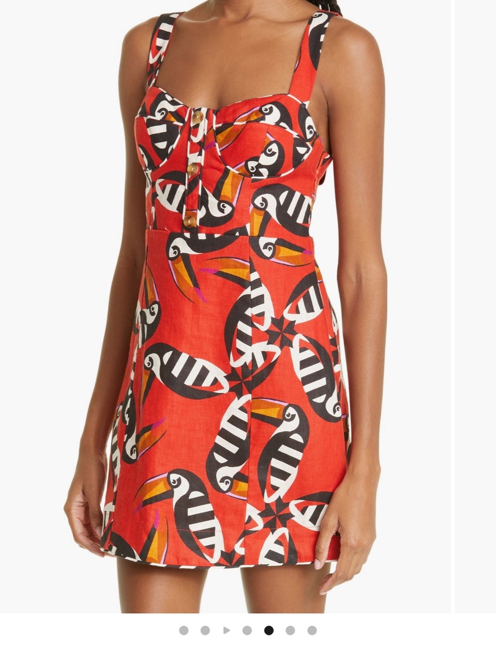 FARM Rio Red Toucan Print Linen Mini Skirt